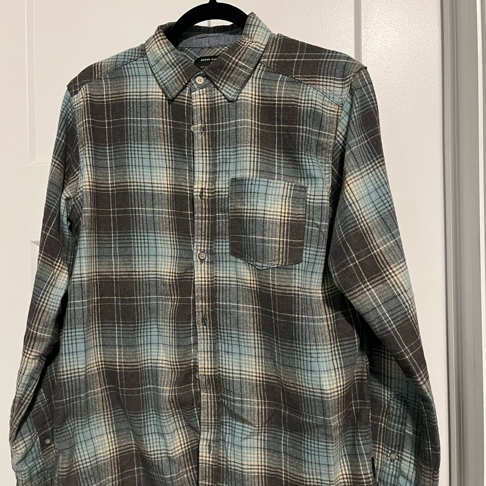 Ocean Current Men's Flannel Shirt - Grey and Blue